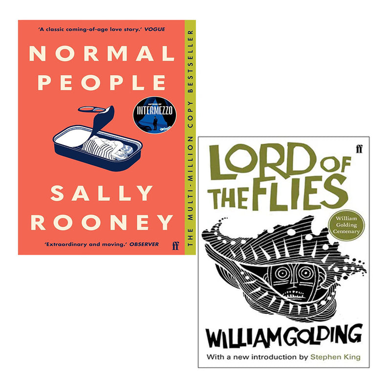 Faber and Faber collection of two paperback books: "Normal People" by Sally Rooney and "Lord of the Flies" Centenary Edition.