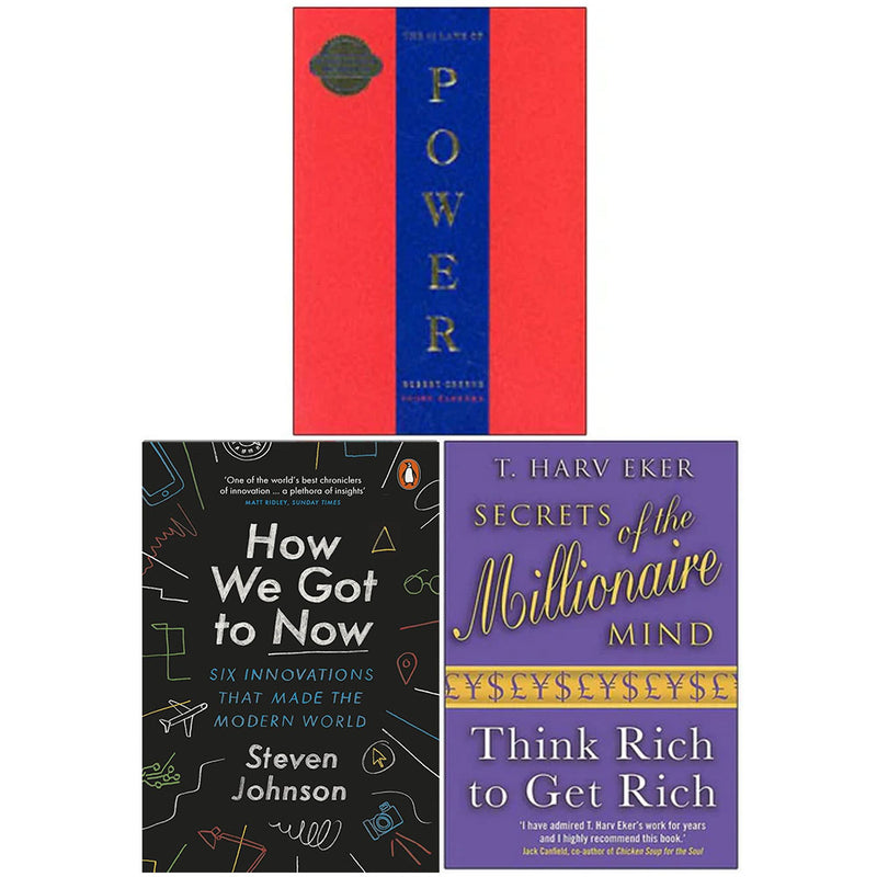 The 48 Laws Of Power, How We Got to Now Six Innovations, Secrets of the Millionaire Mind 3 Books Collection Set - The Book Bundle