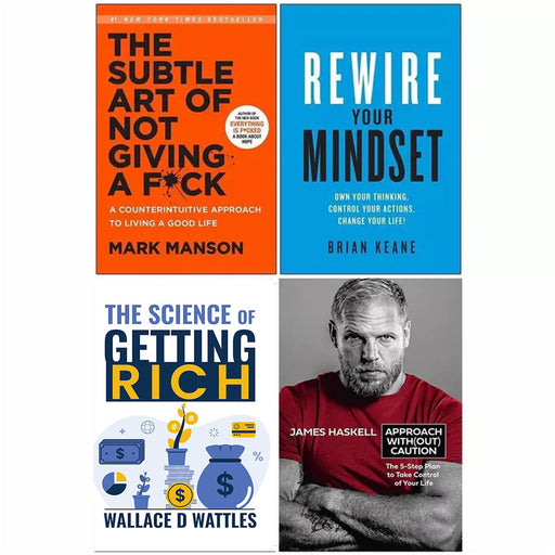 The Subtle Art of Not Giving A F*ck, Rewire Your Mindset, The Science of Getting Rich, Approach Without Caution 4 Books Collection Set - The Book Bundle