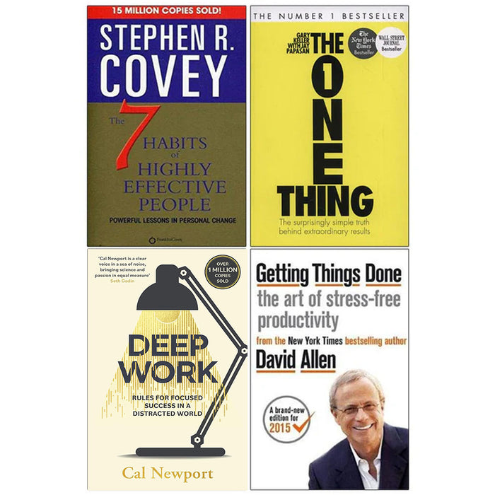 The 7 Habits of Highly Effective People, The One Thing, Deep Work, Getting Things Done 4 Books Collection Set - The Book Bundle
