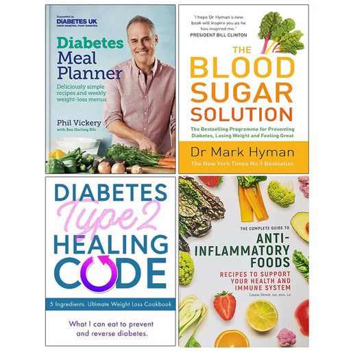 Diabetes Meal Planner [Hardcover], The Blood Sugar Solution, Diabetes Type 2 Healing Code, The Complete Guide To Anti-Inflammatory Foods 4 Books Collection Set - The Book Bundle