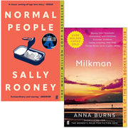 Faber and Faber paperback collection of Sally Rooney's "Normal People" and Anna Burns' "Milkman" fiction books, face-up.