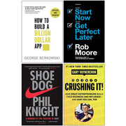 Zero to One, Start Now Get Perfect Later, Shoe Dog A Memoir by the Creator of Nike, [Hardcover] Crushing It 4 Books Collection Set - The Book Bundle