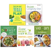 Set of five paperback vegan and diet books by Kim Julie Hansen and Iota, featuring titles on longevity, 5:2 fasting, and plant-based living