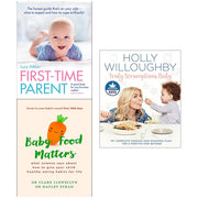 Collection of three non-fiction baby care books by Lucy Atkins, covering first-time parenting and baby food essentials.