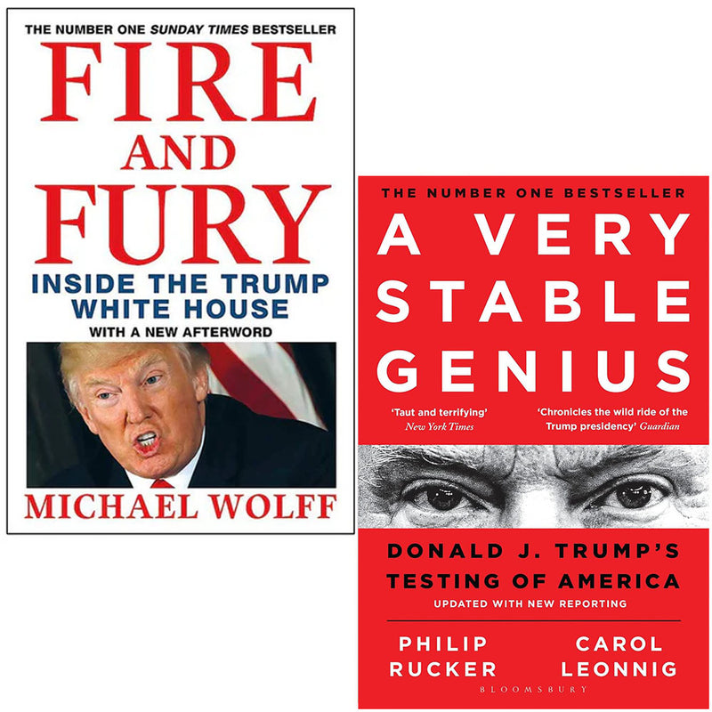 Fire and Fury, A Very Stable Genius book collection set by Michael Wolff, includes non-fiction paperbacks with author portraits.