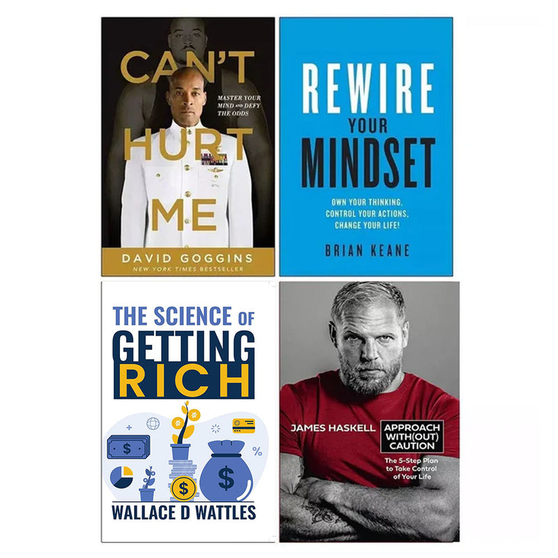 Collection of four paperback non-fiction books by David Goggins and Brian Keane, focusing on mental mastery and personal growth.