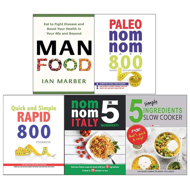 Set of five paperback paleo cookbooks by Ian Marber and Iota, including the Fast 800 diet and healthy eating recipes.