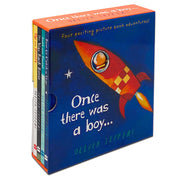 Hardcover boxed set of "Once There Was a Boy..." by Oliver Jeffers, featuring colorful illustrations and book cover art.