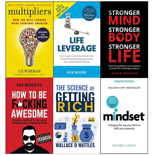 Multipliers Liz Wiseman, Life Leverage, Stronger Mind, Mindset Carol Dweck, The Science of Getting Rich 6 Books Collection Set - The Book Bundle