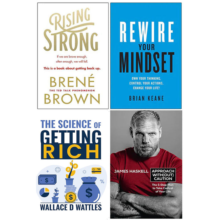 Rising Strong, Rewire Your Mindset, The Science of Getting Rich, Approach Without Caution 4 Books Collection Set - The Book Bundle
