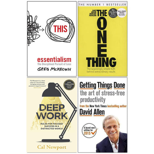 Essentialism, The One Thing, Deep Work, Getting Things Done 4 Books Collection Set - The Book Bundle