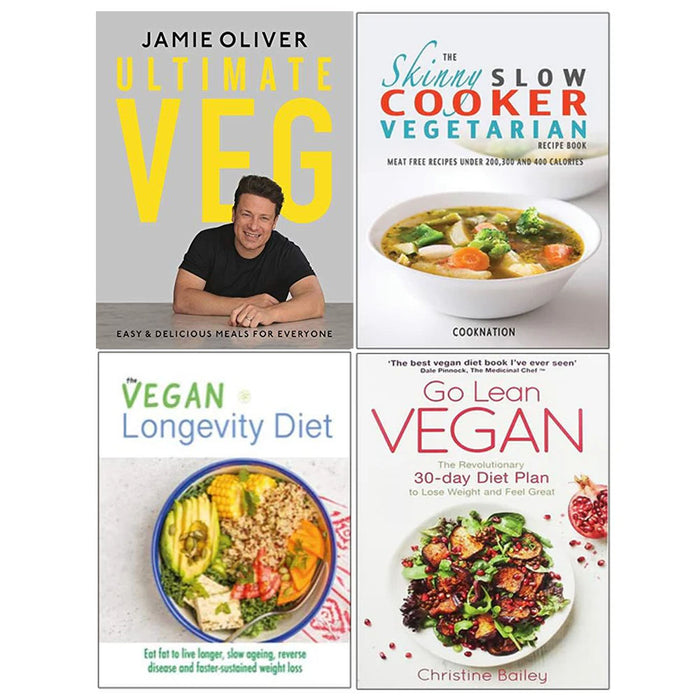Ultimate Veg, The Skinny Slow Cooker Vegetarian Recipe Book, The Vegan Longevity Diet & Go Lean Vegan 4 Books Collection Set - The Book Bundle