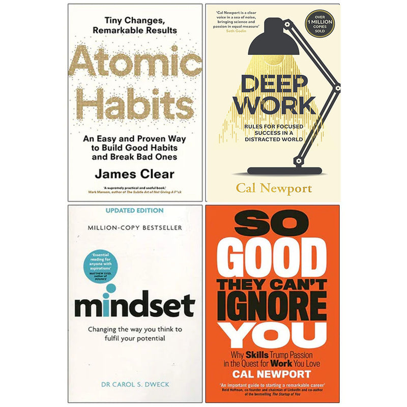 Atomic Habits, Deep Work, Mindset Dr Carol Dweck, So Good They Can't Ignore You 4 Books Collection Set - The Book Bundle
