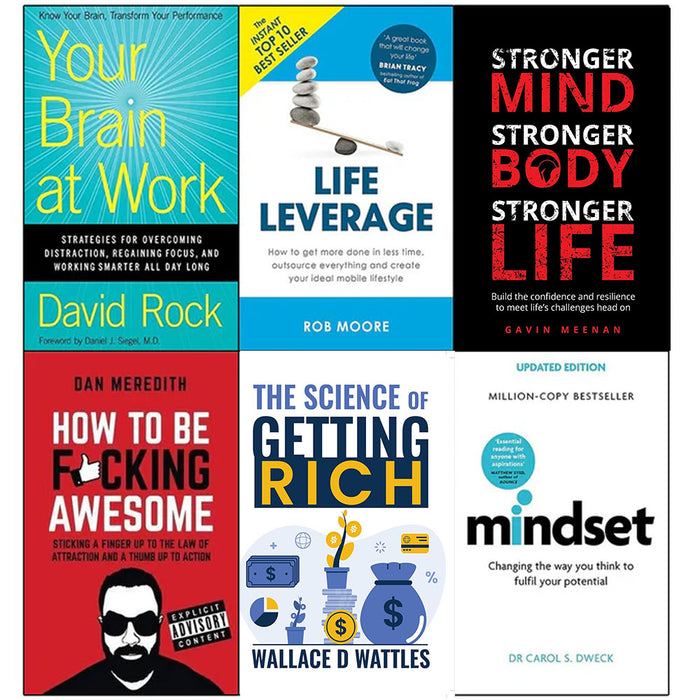 Your brain at work, Life Leverage, Stronger Mind, How to Be Fucking Awesome, The Science of Getting Rich and Mindset  6 books collection set - The Book Bundle
