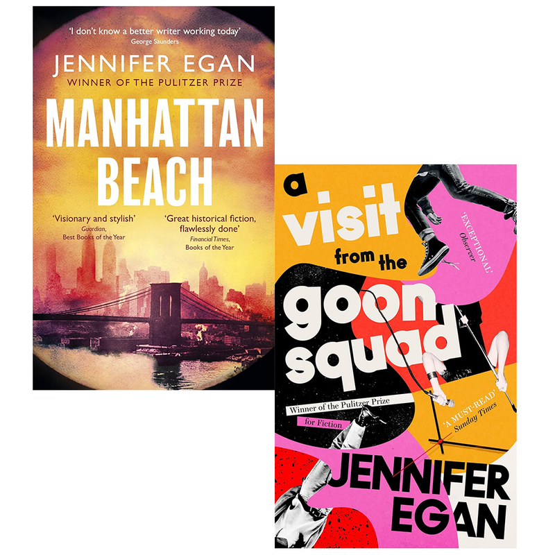 Two paperback fiction books by Jennifer Egan, "A Visit From The Goon Squad" and "Manhattan Beach," in Corsair collection set.
