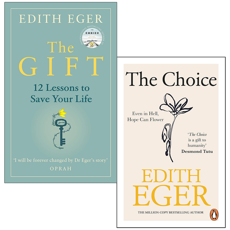 Two books by Edith Eger, "The Gift" and "The Choice," displayed together, featuring book covers and titles in a collection set.