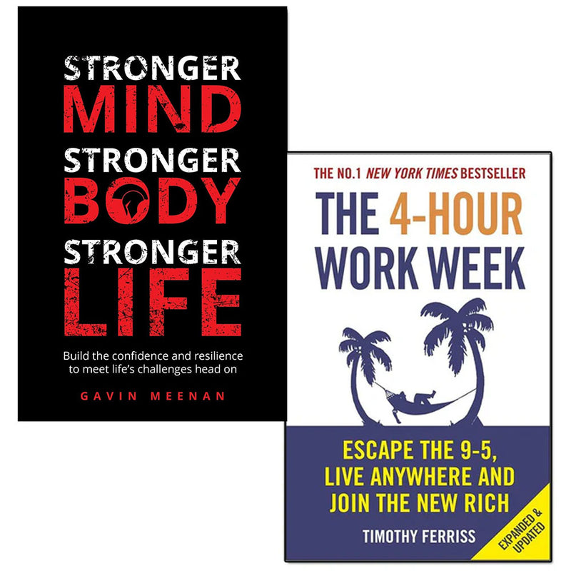 Two paperback books from the Stronger Mind collection by Timothy Ferriss and Gavin Meenan, focusing on productivity and personal development.