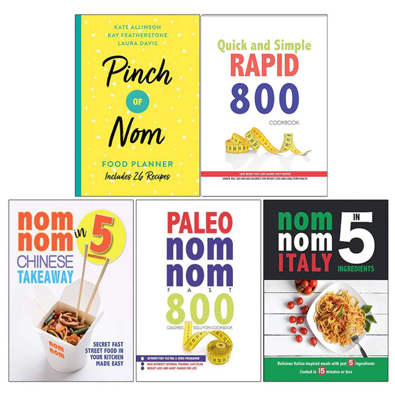 Pinch of Nom Food Planner, Quick and Simple RAPID 800, Nom Nom Chinese Takeaway, Paleo Nom Nom Fast 800 Cookbook, Nom Nom Italy In 5 Ingredients 5 Books Collection Set - The Book Bundle