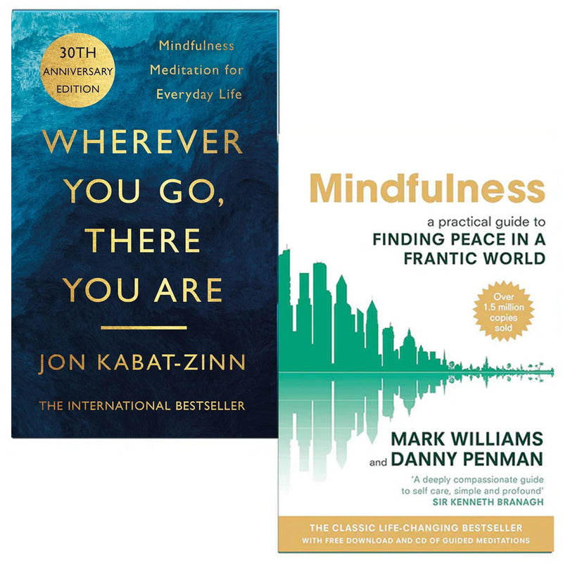 Pitakus collection set featuring "Wherever You Go, There You Are" and mindfulness books by Jon Kabat-Zinn, Mark Williams, and Dr. Danny Penman.