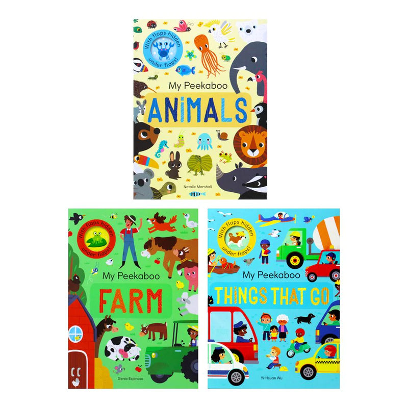 My Peekaboo Lift The Flap Library 3 Books Collection Box Set (Things That Go, Animals & Farm) - The Book Bundle