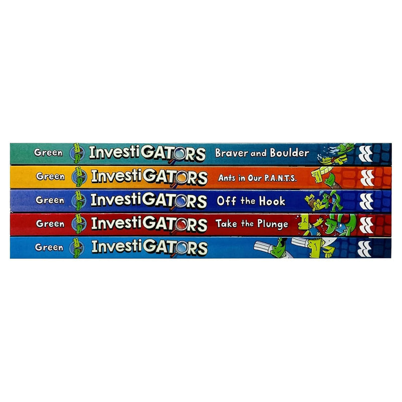 InvestiGators 5-book collection set by John Patrick Green, colorful children's books from Macmillan Children's Books featuring fun animal characters.