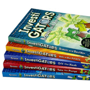 InvestiGators book collection by John Patrick Green featuring five colorful children's books with cartoon alligator characters.