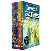 InvestiGators book collection by John Patrick Green featuring five children's adventure books with colorful cover illustrations.