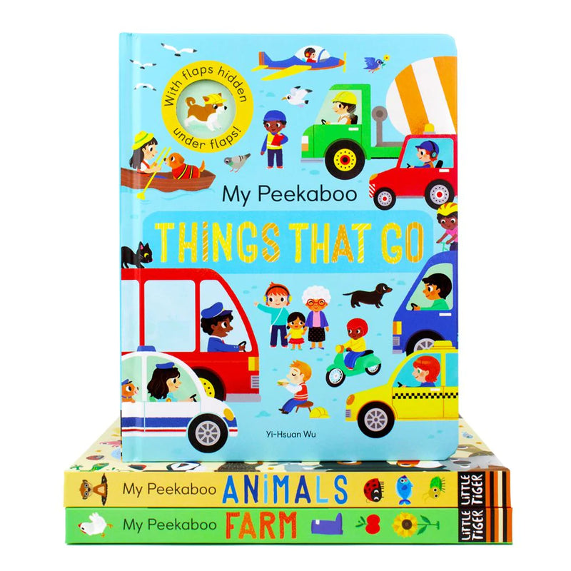 My Peekaboo Lift The Flap Library 3 Books Collection Box Set (Things That Go, Animals & Farm) - The Book Bundle