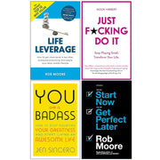 Set of four non-fiction books including You Are a Badass by Jen Sincero and life guides by Rob Moore and Noor Hibbert.