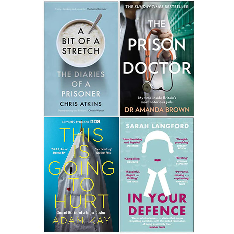 Collection of four non-fiction books including "A Bit of a Stretch," "The Prison Doctor," and "This Is Going To Hurt" by Atlantic Books.