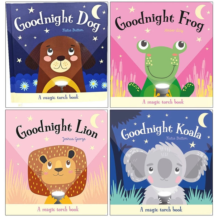 Magic Torch Book Series 4 Book Set By Joshua George ( Goodnight Dog, Goodnight Frog, Goodnight Lion, Goodnight Koala)