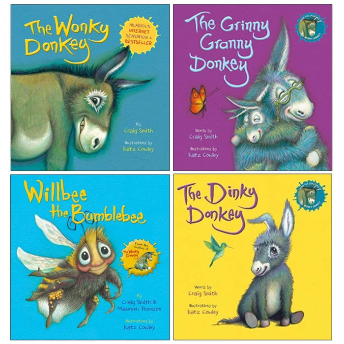 Wonky Donkey Series 4 Books  Set By Craig Smith (The Wonky Donkey, Willbee the Bumblebee, The Dinky Donkey & The Grinny Granny Donkey )
