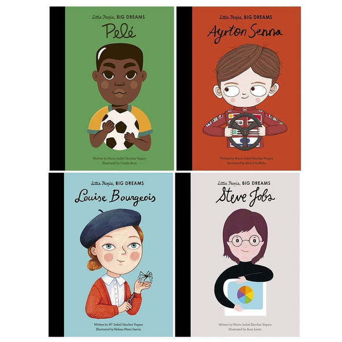 Little People, Big Dreams 4 Books Set Maria Isabel Sanchez Vegara( Pele (46), Steve Jobs (48),Louise Bourgeois (49),Ayrton Senna (50))