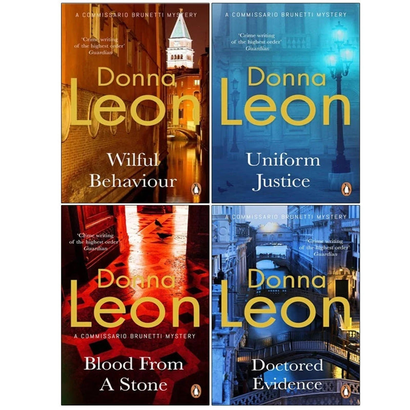 Brunetti Series 3 Collection 4 Books Set by Donna Leon (Wilful Behaviour: (Brunetti 11), Uniform Justice: (Brunetti 12), Doctored Evidence: (Brunetti 13) & Blood From A Stone: (Brunetti 14)) - The Book Bundle