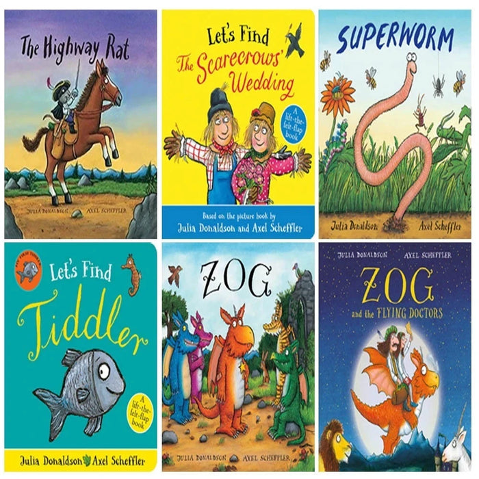 Julia Donaldson Gift Edition 6 Books Collection Set (Zog, Superworm ,Tiddler ,The Highway Rat ,Zog and the Flying Doctors, Scarecrows Wedding)