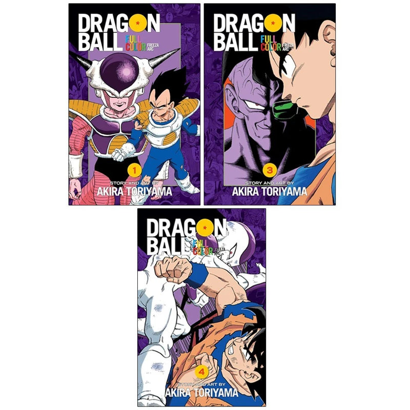 Collection of Dragon Ball Full Color Freeza Arc volumes 1, 3, and 4 books by Akira Toriyama, published by VIZ Media LLC