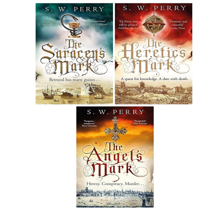 Jackdaw Mysteries Series Collection 3 Books Set by S. W. Perry Heretic's Mark(The Angel's Mark,The Saracen's Mark & The Heretic's Mark)