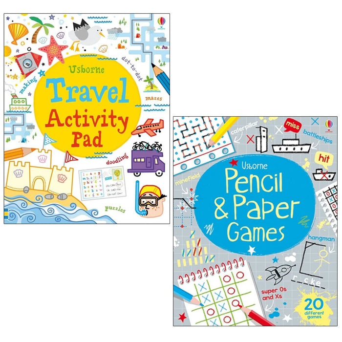 Usborne Travel Activity Games Tear off Pads 2 Books Collection Set(Travel Activity Pad, Pencil & Paper Games