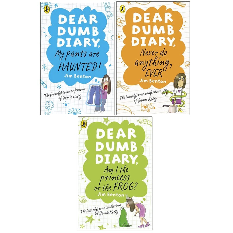 Dear Dumb Diary Series Jim Benton 3 Books Collection Set (My Pants are Haunted,Am I the Princess or the Frog?: 3 &  Never Do Anything, Ever: 4) - The Book Bundle