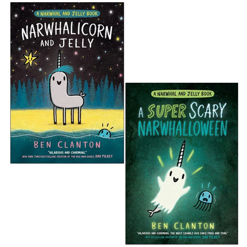 Narwhal and Jelly Series 2 Books Collection Set by Ben Clanton(Narwhalicorn And Jelly & A Super Scary Narwhalloween) - The Book Bundle