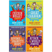 Roman Garstang Disasters Series 4 Books Collection Set by Mark Lowery(The Chicken Nugget ,Ambush Attack of the Woolly Jumper, The Great Caravan Catastrophe & Revenge of the Spaghetti Hoops) - The Book Bundle