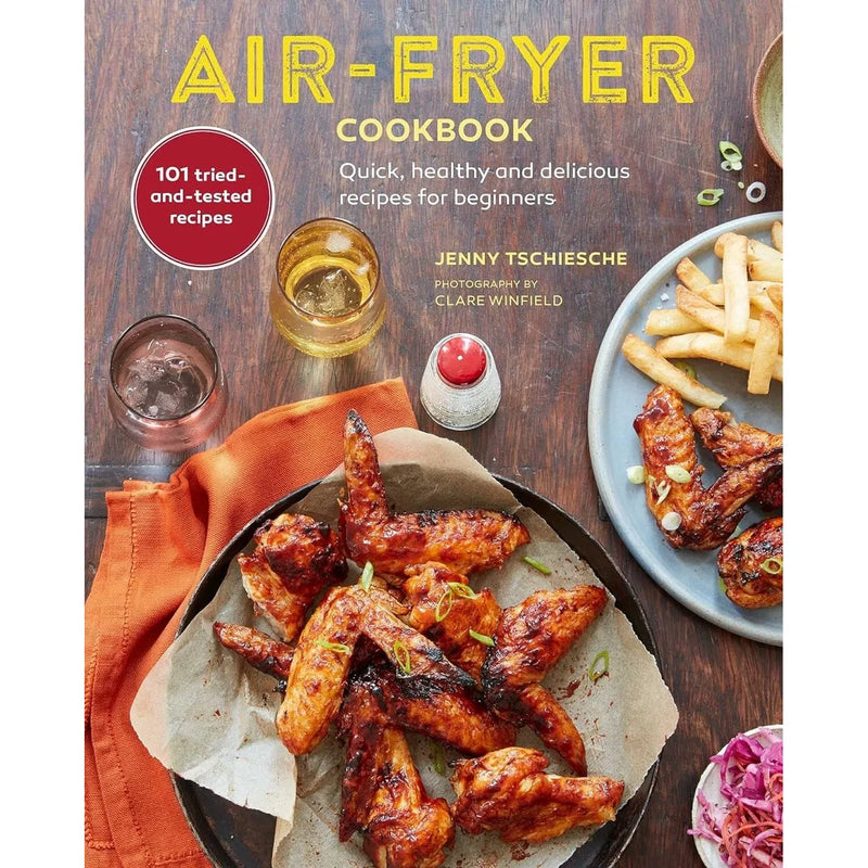 Air fryer cookbook set featuring recipes by Jenny Tschiesche, Kate Merker, Carolina Cartier, and Cooknation from Ebury Press and ChartWell Books.