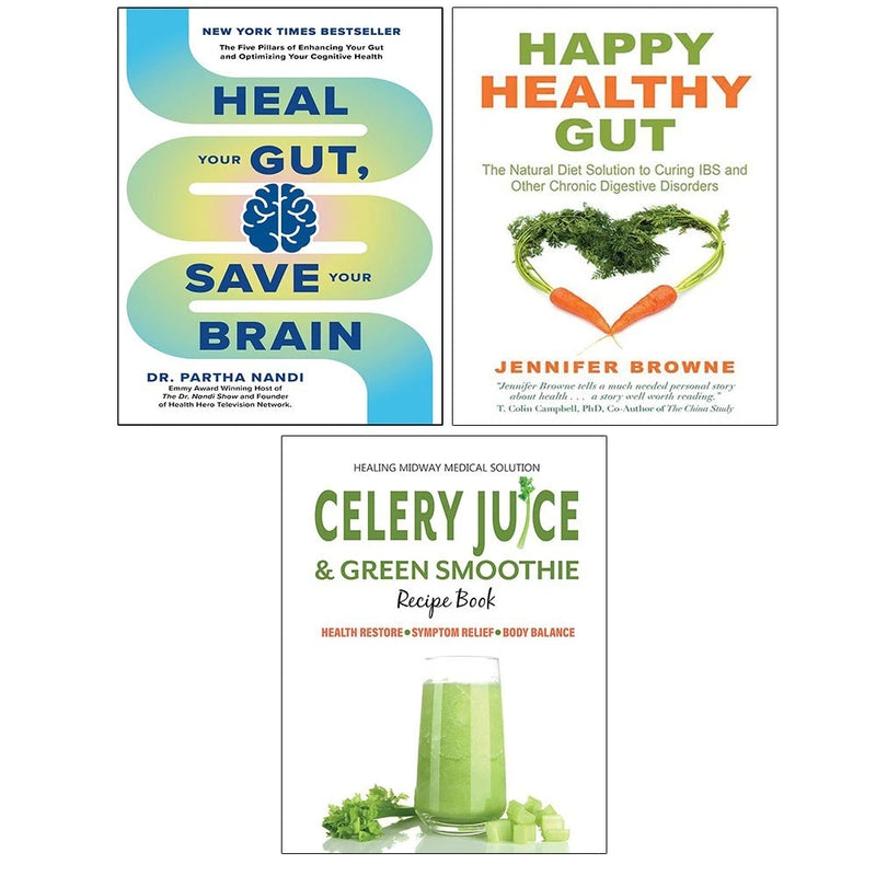 Heal Your Gut Save Your Brain,Celery Juice Green Smoot,Happy Healthy Gut 3 Books Collection Set - The Book Bundle