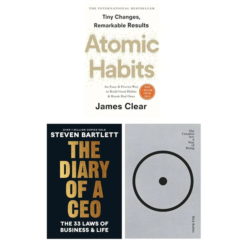 Set of three hardcover books: Atomic Habits, The Diary of a CEO, and The Creative Act from The Book Bundle collection.