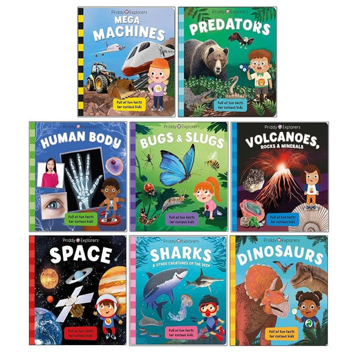 Priddy Explorers Series 8 Books Collection Set by Priddy Books, Roger Priddy (Space, Sharks, Dinosaurs, Human Body, Bugs and Slugs, Volcanoes Rocks and Minerals, Mega Machines, Predators) - The Book Bundle
