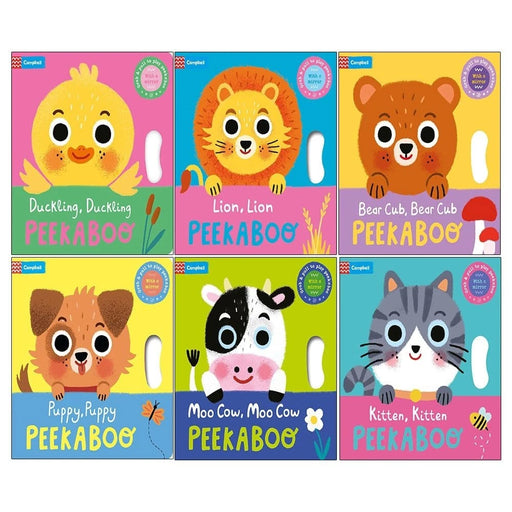 Peekaboo Series 6 Books Collection Set by Campbell Books (Duckling Duckling, Lion Lion, Bear Cub Bear Cub, Puppy Puppy, Moo Cow Moo Cow, Kitten, Kitten,) - The Book Bundle