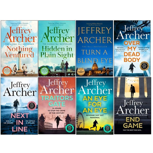 Set of eight William Warwick novels by Jeffrey Archer, featuring hardcover books with detailed cover art in the collection.