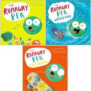 Set of three children's books from The Runaway Pea series by Kjartan Poskitt and Alex Willmore, featuring colorful cover illustrations.