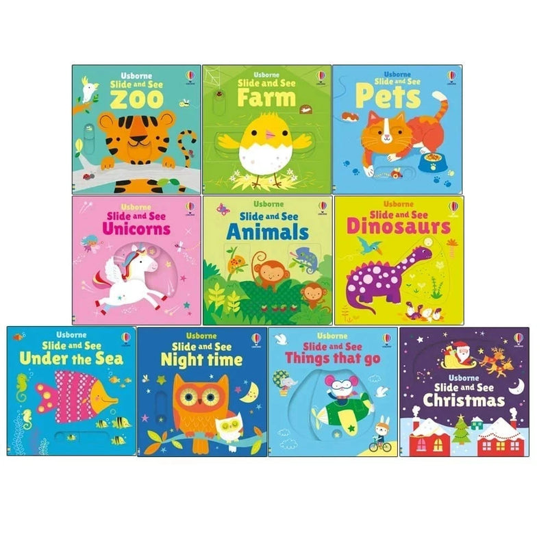 Usborne Slide and See By Fiona Watt 10 Books Collection Set Slide and See Animal - The Book Bundle